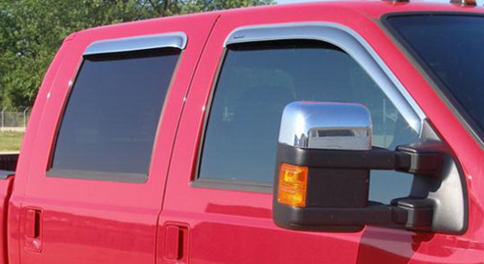 Déflecteurs de vitres latérales Chromés . Pour Silverado et Sierra 1500 et 2500 à cabine double de 2007 à 2013 . #6068-8-1